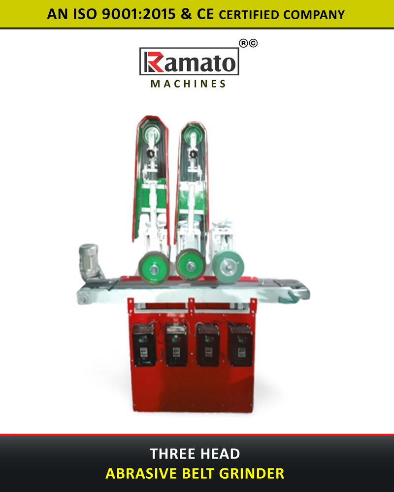 Ramato Three Head Automatic Hinges Polishing Belt Grinding Machine Manufacturer Rajkot Gujarat Bharat (INDIA)